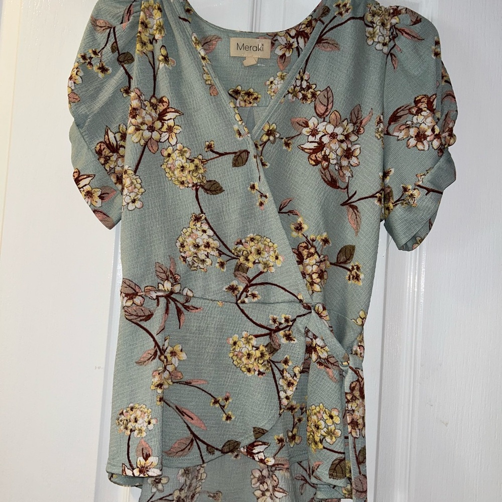 Meraki Floral Wrap Top - Green